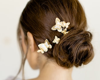SICILY - bohemian butterfly hand painted wedding hair pin set, modern boho butterflies bobby pin clip set