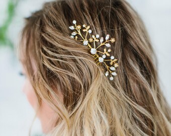 MOSS delicate gold bohemian bridal comb, floral opal boho wedding headpiece