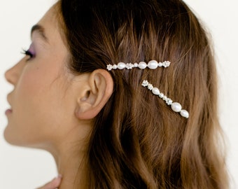 CHEYENNE - delicate pearl wedding hair pins, bohemian modern bridal bobby pins