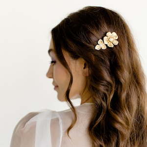 SHARON bohemian hand painted floral wedding clip hairpiece, boho modern bridal headpiece comb image 1