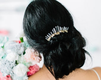 GEORGIA - edgy bohemian quartz wedding comb, boho modern crystal bridal headpiece, something blue