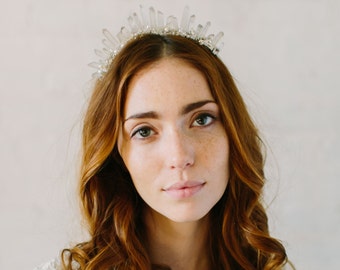 CHLOE bohemian raw crystal bridal tiara, boho quartz wedding crown, modern bridal headpiece headband