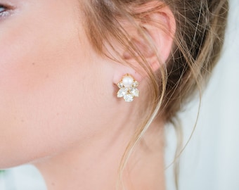 POPPY classic elegant pearl bridal statement stud, glamorous art deco wedding earrings, bridesmaid gift