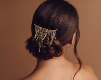 RILEY - edgy bridal mixed chain fringe clip