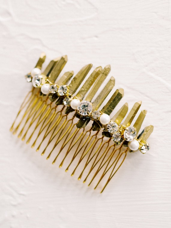 Emma Katzka Gemini Wedding Hair Comb Gold with Quartz Swarovski Crystals Emma Katzka Gemini Wedding Hair Comb Gold with Quartz  main image 4