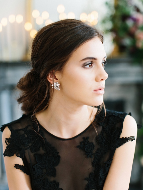 modern dress earrings PLUTO glam statement bridal earrings, bling sparkly Modern edgy wedding studs