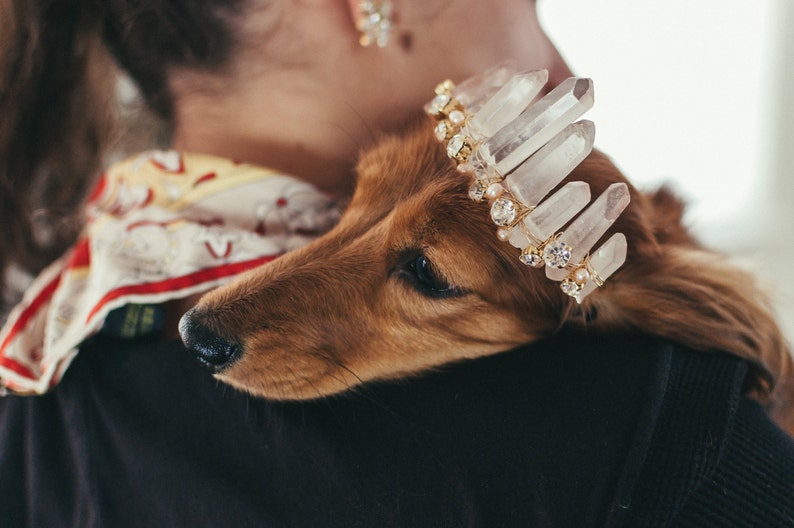 RUE rose quartz glamorous crystal wedding tiara for dogs small, medium or large image 3