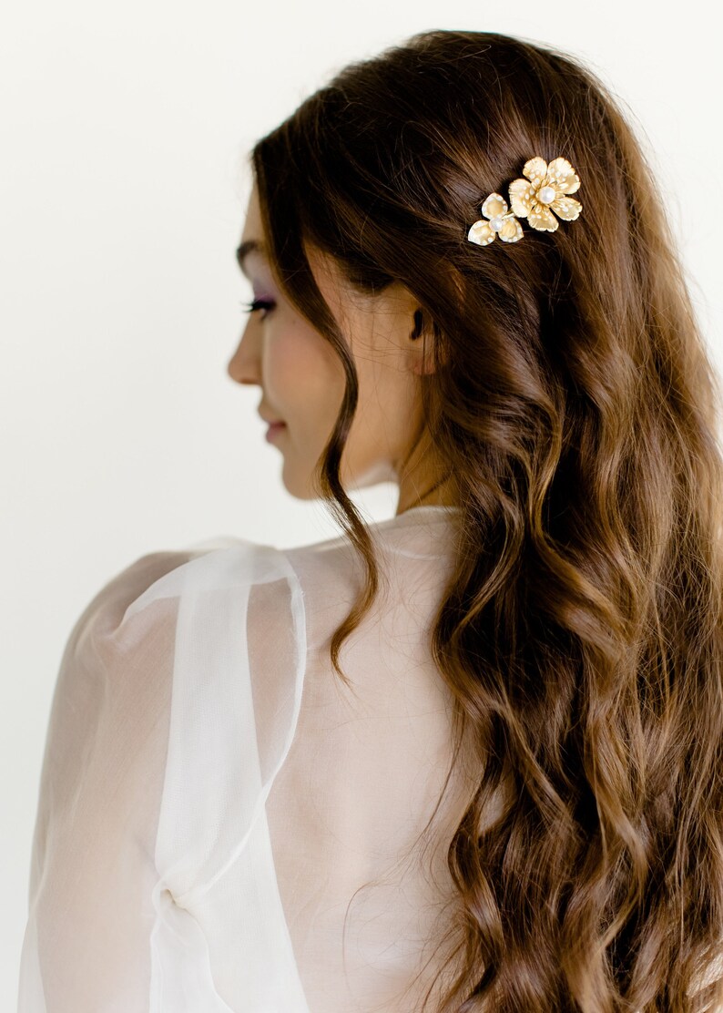 SHARON bohemian hand painted floral wedding clip hairpiece, boho modern bridal headpiece comb image 1