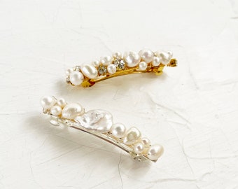 DARCY - organic pearl cluster crystal bridal barrette