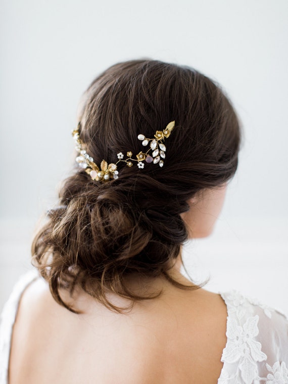 Blush Moonstone Bridal Comb PETAL | Blush Bridal Hair Combs – Noon on the Moon main image 3