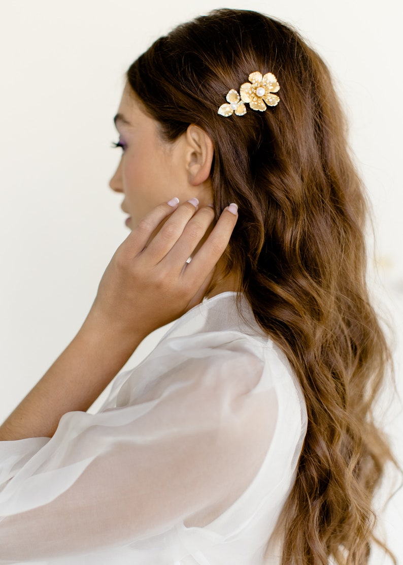 SHARON bohemian hand painted floral wedding clip hairpiece, boho modern bridal headpiece comb image 2