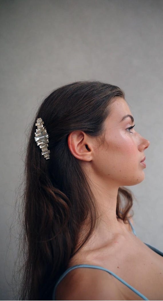 ELODIE - Art Deco Vintage Inspired Crystal Comb, Baguette  display picture 2