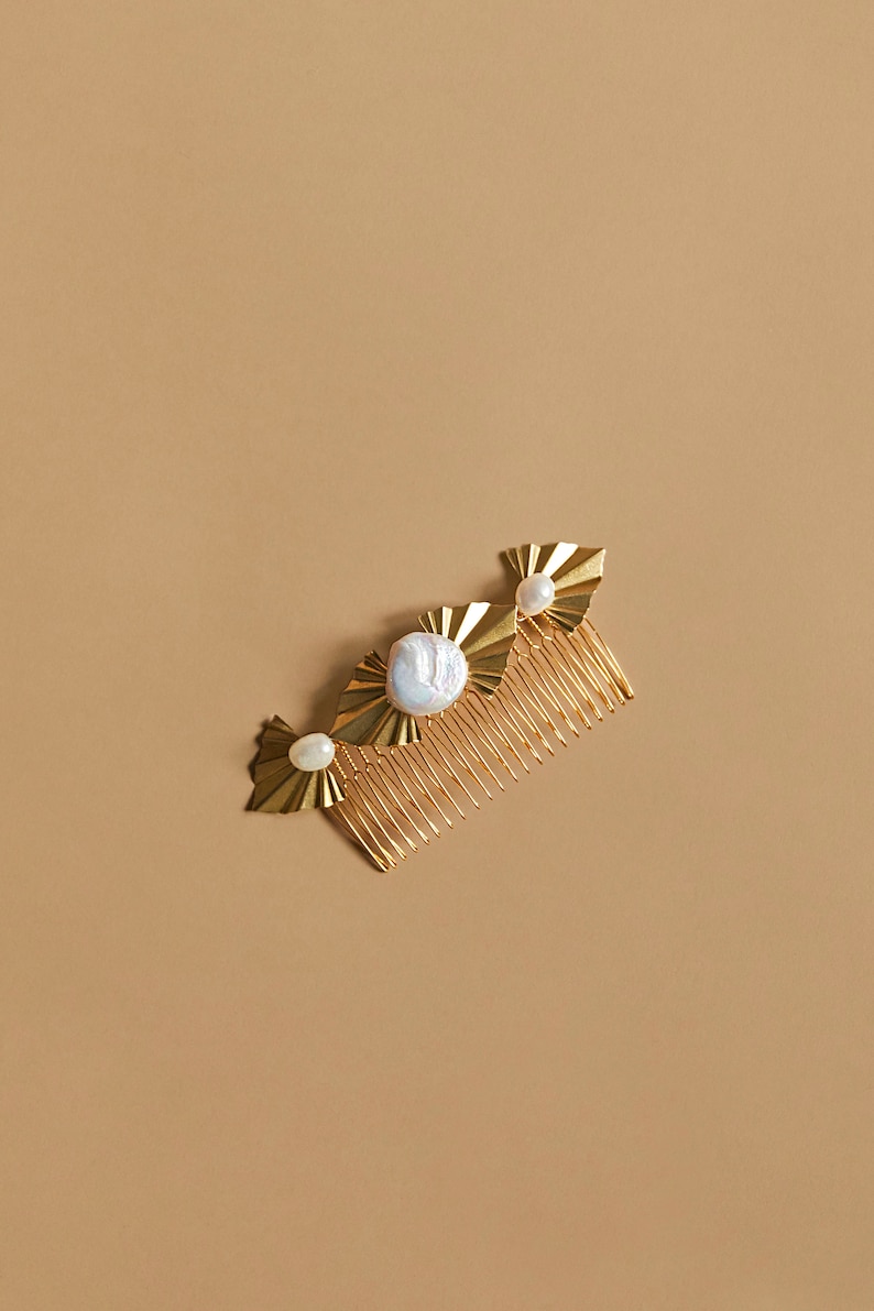 PARKER modern art deco vintage pearl bridal comb image 3