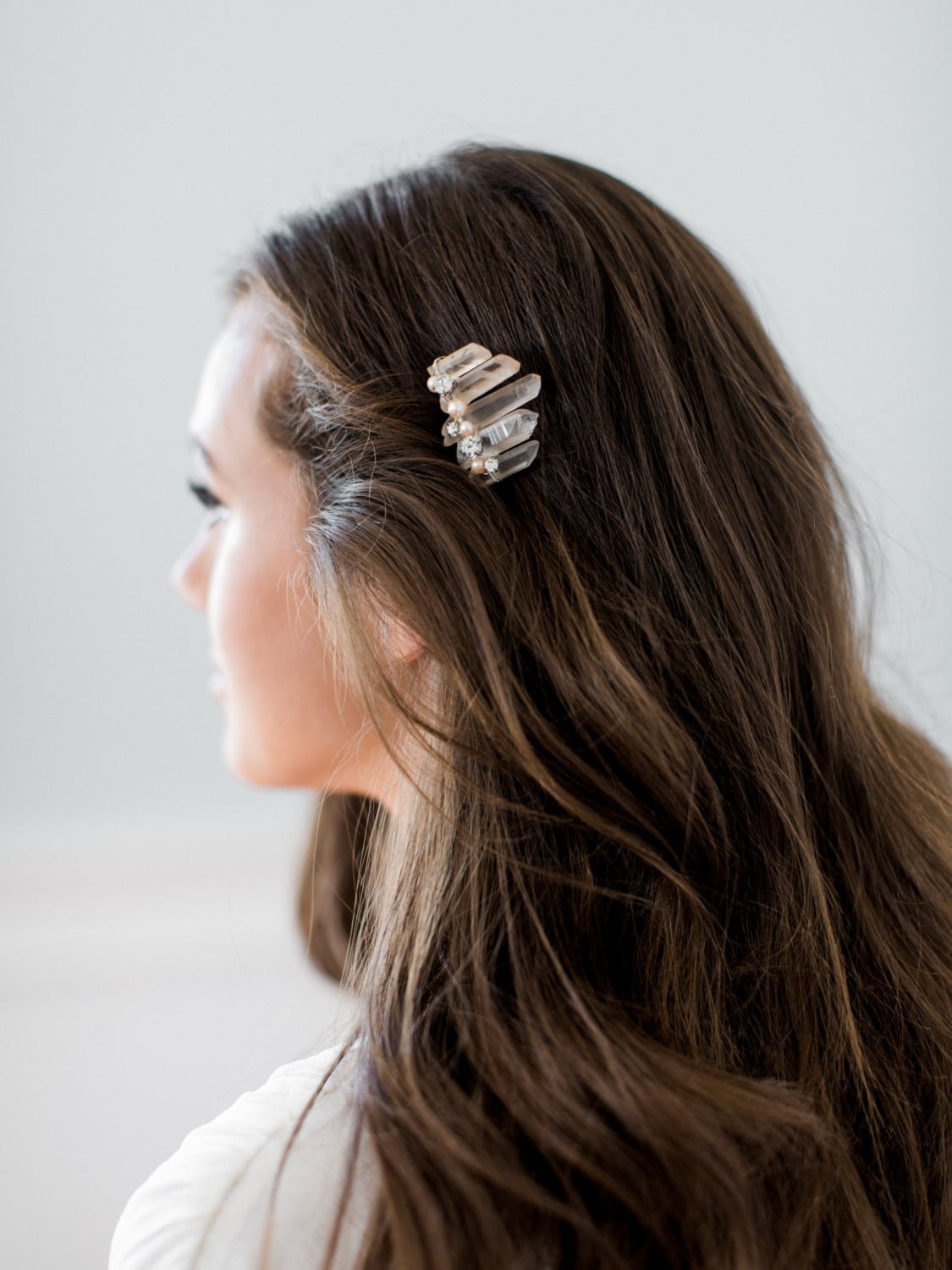 DIANA rose quartz bridal comb, raw crystal boho wedding comb, pearl bohemian style bridesmaid gift headpiece