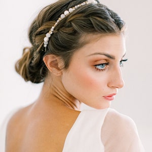 ODELIA pearl moonstone delicate bridal tiara headpiece, romantic bohemian wedding headband image 5