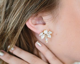 DAISY opal and crystal statement bridal studs, wedding art deco glamorous earrings