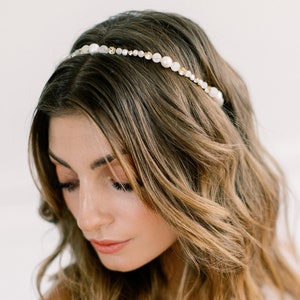 ODELIA pearl moonstone delicate bridal tiara headpiece, romantic bohemian wedding headband image 3