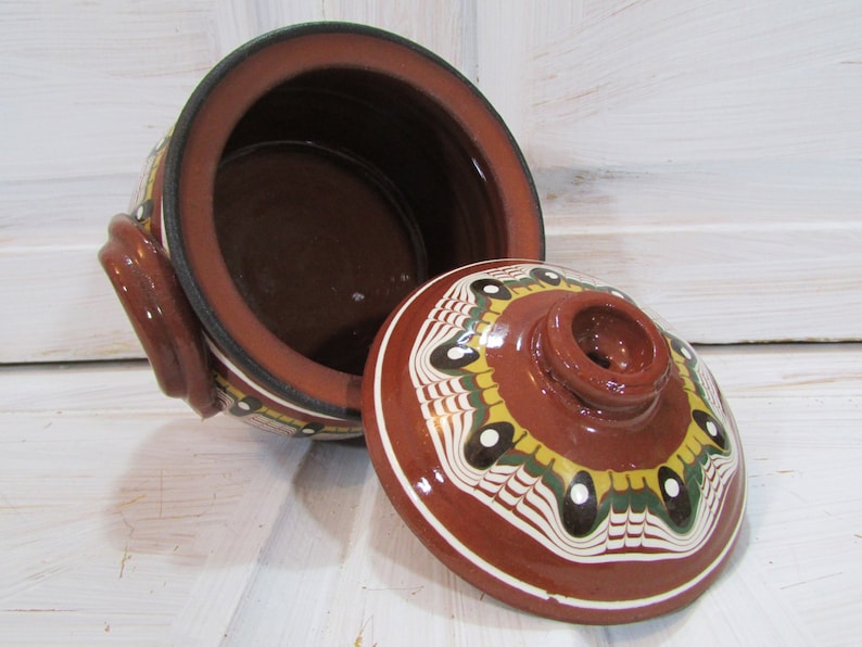 Vintage Ceramic Pot Old Clay Pots Painted Pottery Pot with Lid Clay Bowl Rustic Kitchen Serving Serving Dishes