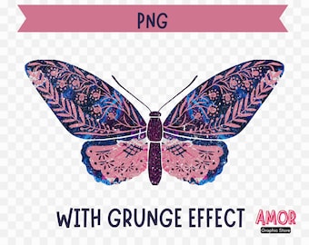 Dark Blue Textured Watercolour Butterfly Clipart PNG for Sublimation, Blue Butterfly PNG , Grunge Butterfly Commercial Use Digital Cut File
