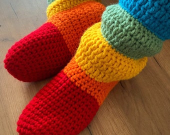 Rainbow Colorful Crochet Slipper Boots, Crochet Slippers for Women, Gift for her,House shoes, Women Slippers, Slouch Boots, Una Creations