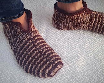 Brown Knitted Socks, Knitted Slippers, Mens Socks, Warm Socks, Brown Stripped, Slippers Socks, Ankle Slippers, Gift for Men, Christmas gift