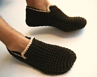 BROWN Crochet Slippers, Men Loafers, Slippers for Men, Crochet Shoes, Men House Shoes, Slip On Loafers, Slippers Socks, Gift For Men,