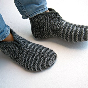 Knitted Socks, Knitted Slippers, Mens Socks, Warm Socks, Gray Stripped , Slippers Socks, Ankle Slippers, Knitted Booties, Gift for Men
