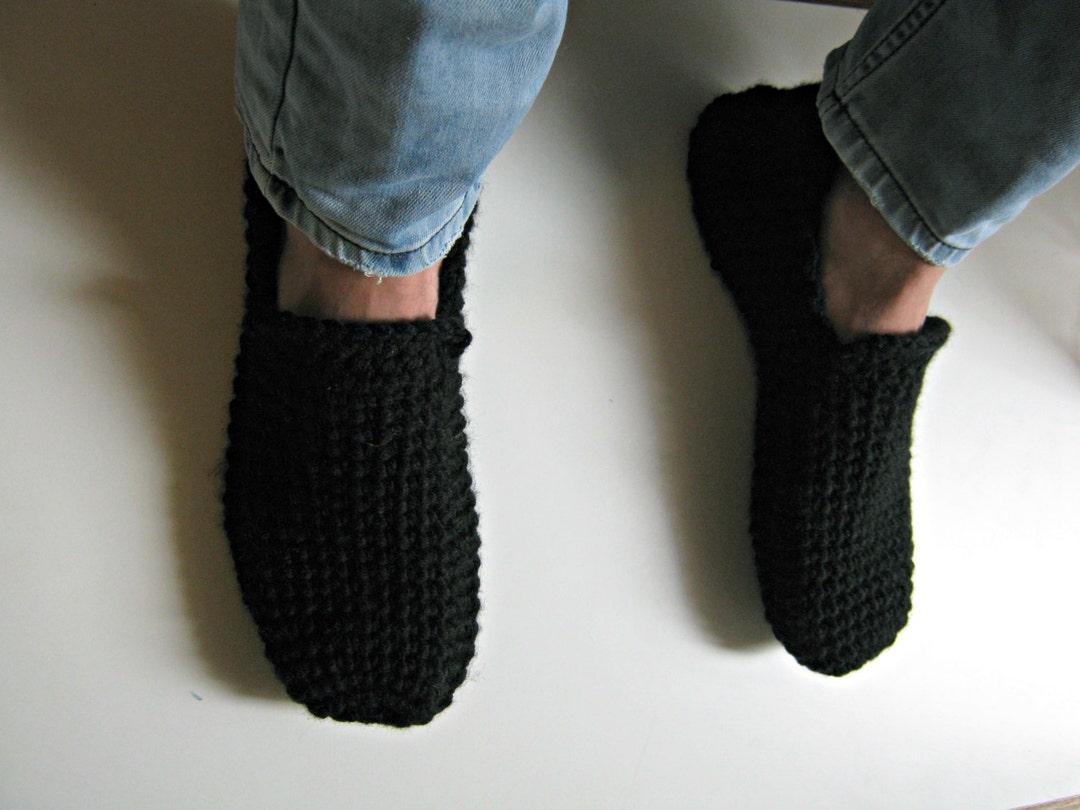 BLACK Crochet Slippers for Men Black Loafers Home Shoes - Etsy