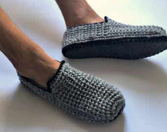 Felt Soles Slippers, Mens Slippers, Crochet Slippers, Men Loafers, House shoes, Adult Slippers, Gift for Men, Mens Gift, Una Creations