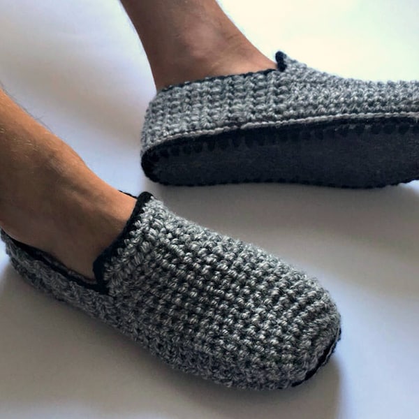 Pantoufles à semelles en feutre, chaussons pour hommes, chaussons au crochet, mocassins pour hommes, chaussures d'intérieur, chaussons pour adultes, cadeau pour homme, cadeau homme, créations Una