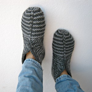 Knitted Socks, Knitted Slippers, Mens Socks, Warm Socks, Gray Stripped ...