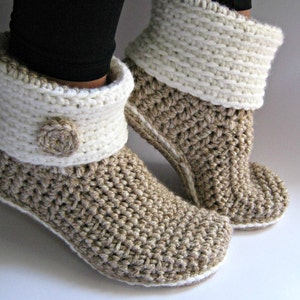 Crochet Slipper Boots with Eco Leather Soles, Women Slippers, Ankle Boots, Slouch Boots, Crochet Booties, Boot Socks, Gift for Women