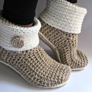 Crochet Slipper Boots With Eco Leather Soles, Women Slippers, Ankle ...