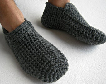 Crochet Slippers, Gray Slippers, Warm Slippers, Slipper Socks, Home Shoes, Mens Loafers, Men Accessories, Gifts for Dad, Mens Gift