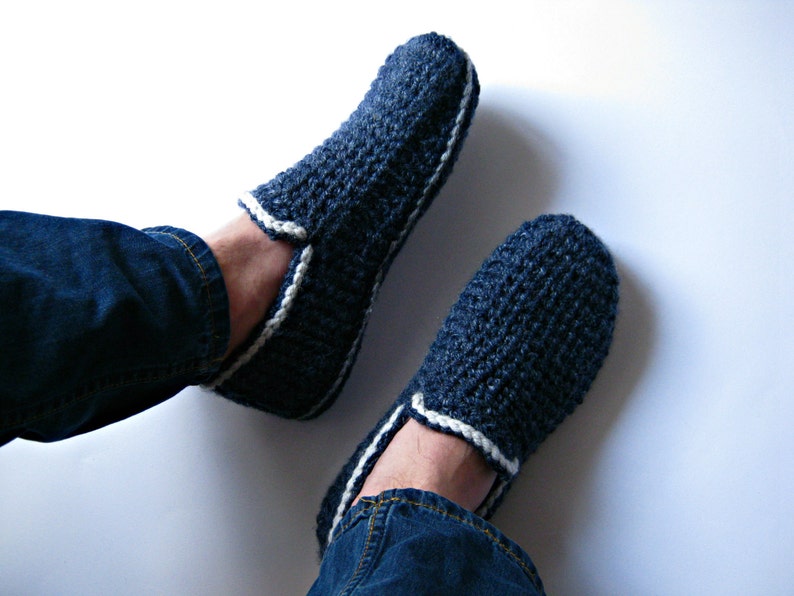 Felt Soles Crochet Slippers, House Slippers, Men Loafers, House shoes, House Boots, Adult Slippers, Gift for Men, Mens Gift, Una Creations image 2