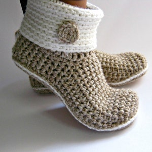 Crochet Slipper Boots With Eco Leather Soles, Women Slippers, Ankle ...