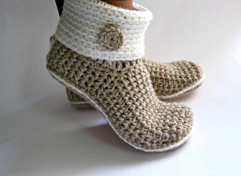 Crochet Slipper Boots With Eco Leather Soles Women Slippers - Etsy
