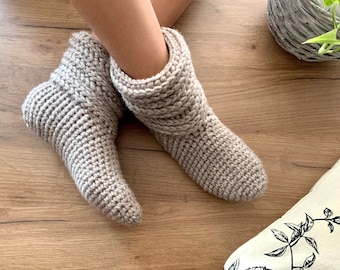 Beige Wool Crochet Slipper Boots for Women, Sweater Boots, Womens Slippers, Christmas 2022 Gift for Her, Cozy Slippers,  ,Una Creations