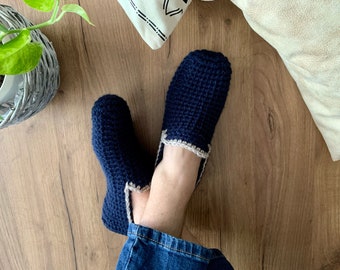 Navy Men Slippers, Crochet Slip on Shoes, Men Slipper Socks, Warm Slippers, Men House Shoes, Gift for Him, Men Gift, UnaCreations