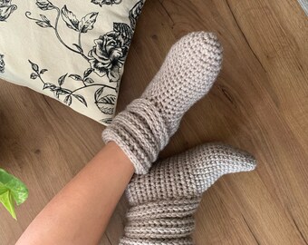 【関税&送料込】Jil Sander Beige Crochet Slippers Beige Wool Crochet Slipper Boots for Women, Sweater Boots