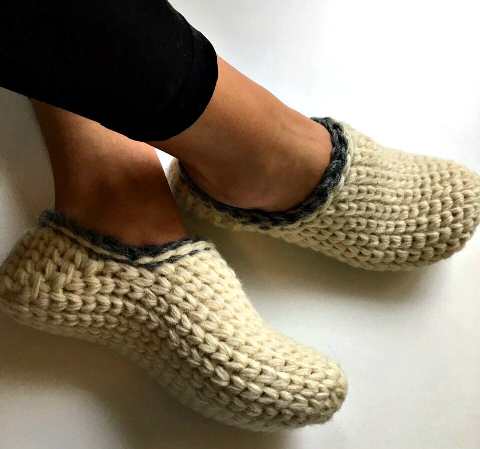 100 Natural Wool Slippers Organic Wool Crochet Slippers Etsy