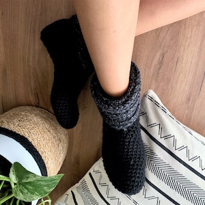 Black Slipper Socks for women, Crochet slipper boots, Women Slippers, Cozy Slipper Socks, Warm Socks, Black Sock Boots, UnaCreations