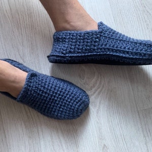 Denim Blue Crochet Mens Slippers with Felt Soles, Crochet Shoes, Mens Gift, Knitted Slippers, UnaCreations, Gift for Him image 1