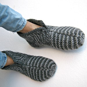 Knitted Socks, Knitted Slippers, Mens Socks, Warm Socks, Gray Stripped ...