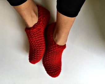 RED Chunky Crochet Slipper Socks, Womens Slippers, Crochet Slippers, Crochet Booties, Chunky Socks,Gift for Women