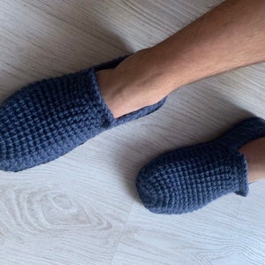 Denim Blue Crochet Mens Slippers with Felt Soles, Crochet Shoes, Mens Gift, Knitted Slippers, UnaCreations, Gift for Him image 4