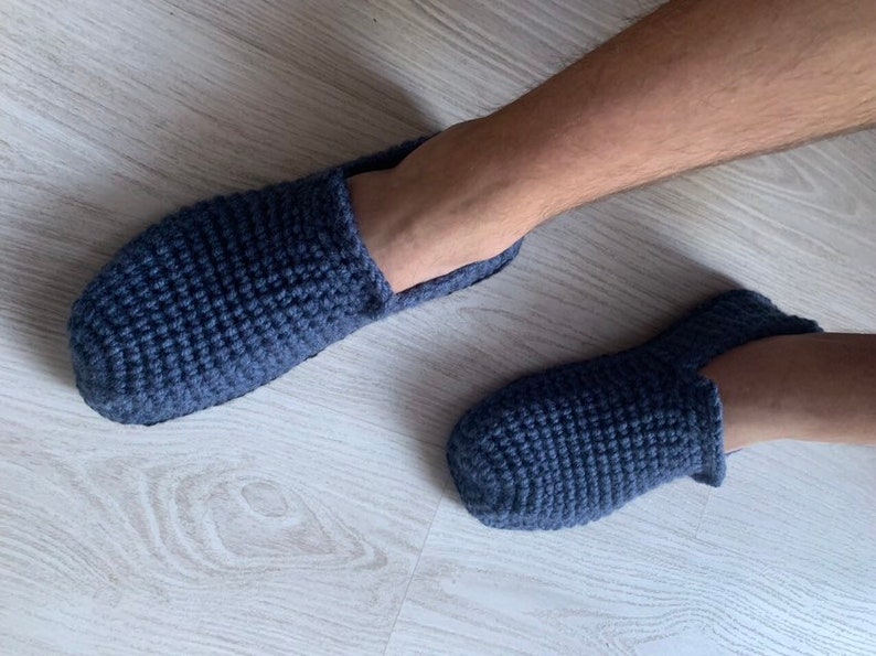 Denim Blue Crochet Mens Slippers with Felt Soles, Crochet Shoes, Mens Gift, Knitted Slippers, UnaCreations, Gift for Him image 4