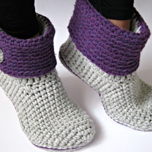 Crochet Women&#39;s Ankle Slipper Boots with Eco Leather Soles, Crochet Slippers, Women Slippers, Crochet Boots, House Shoes, Gift for Women