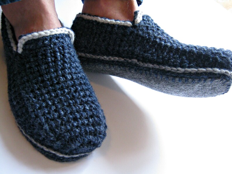 Felt Soles Crochet Slippers, House Slippers, Men Loafers, House shoes, House Boots, Adult Slippers, Gift for Men, Mens Gift, Una Creations image 3