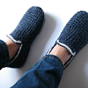 Felt Soles Crochet Slippers, House Slippers, Men Loafers, House shoes, House Boots, Adult Slippers, Gift for Men, Mens Gift, Una Creations image 1